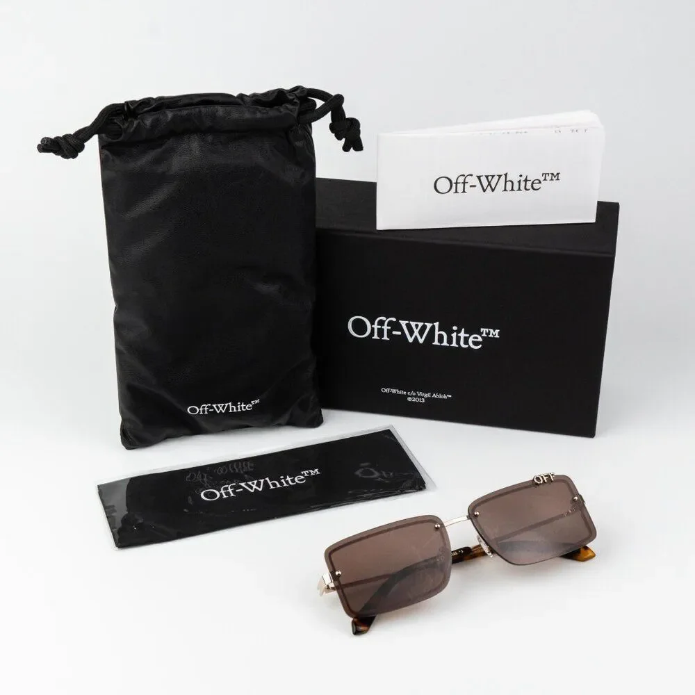 SALE!!! Off-White TAMPA Men Sunglasses Gold Brown Rectangular OERI13N TAMPA 7664